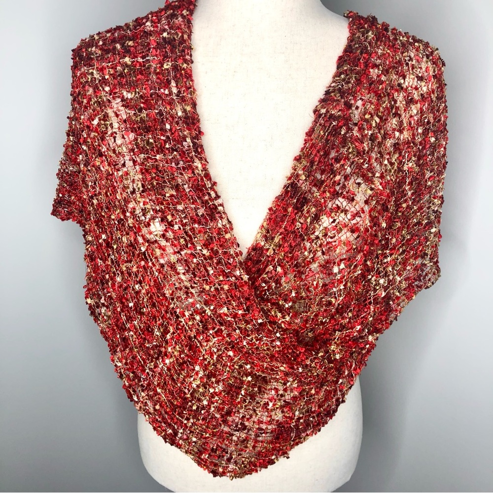 Red, Rust, Cream and Gold Metallic Infinity Scarf